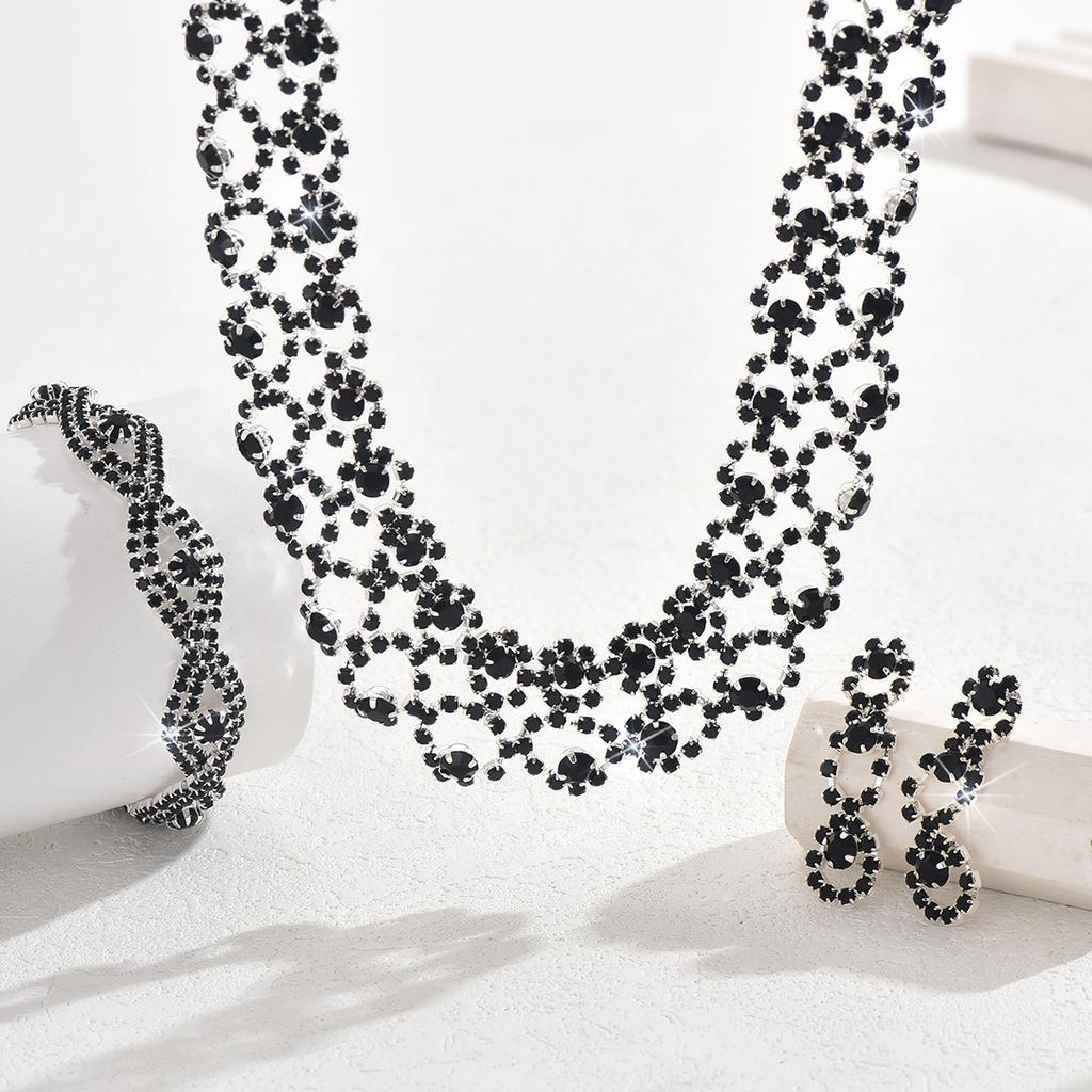 3pcs Women Jewelry Set Rhinestone Earrings Necklace Vracelet Wedding Party Accessories