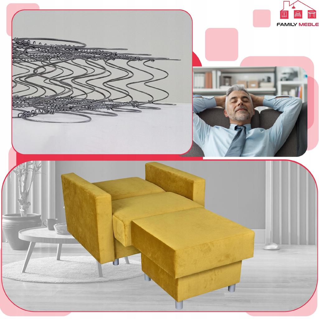 Alicja Reclining Armchair for Sleeping with a Container Family Meble Yellow Gold