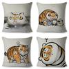 Zabawna Poszewka na Poduszkę z Grubym Tygrysem Dekoracyjna Urocza Kreskówkowa Zwierzęca Poszewka na Poduszkę na Sofę Dom Samochód Len Tusz Chiński Poszewka na Poduszkę