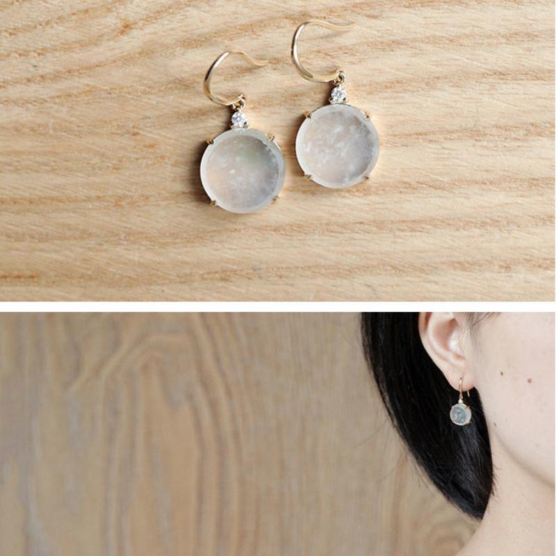 Natürlicher Weißer Eis-Samen Chalcedon Runde Ohrringe Für Frauen Diamant-Design Schlichte Mode Kreativer Hochzeits-Verlobungsschmuck