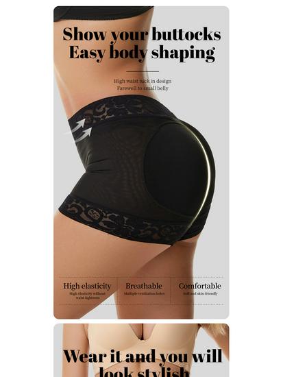 Women's Hip-Lifting Shaping Pants with Insert Pads and Lace Trim