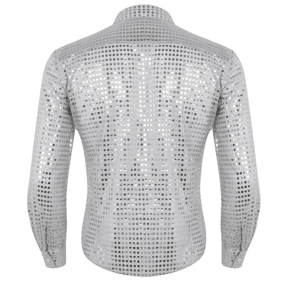 Buy Men's Shiny Sequins Mesh Tops Long 