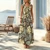 Women's Floral A-line Maxi Dress,Sleeveless Loose Comfortable Beach Vacation Casual Dress,Fresh Style,Fashion Versatile for Holiday Leisure