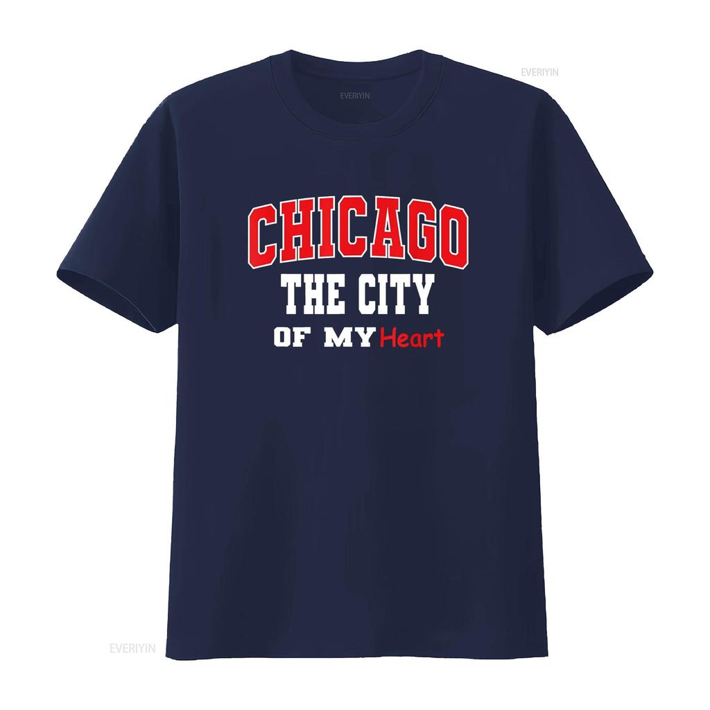 Chicago City of My Heart Men Women Outfit T Shirt Vintage Washed Homme Slightly Casual Streetwear Comfortable Stylish Fashion