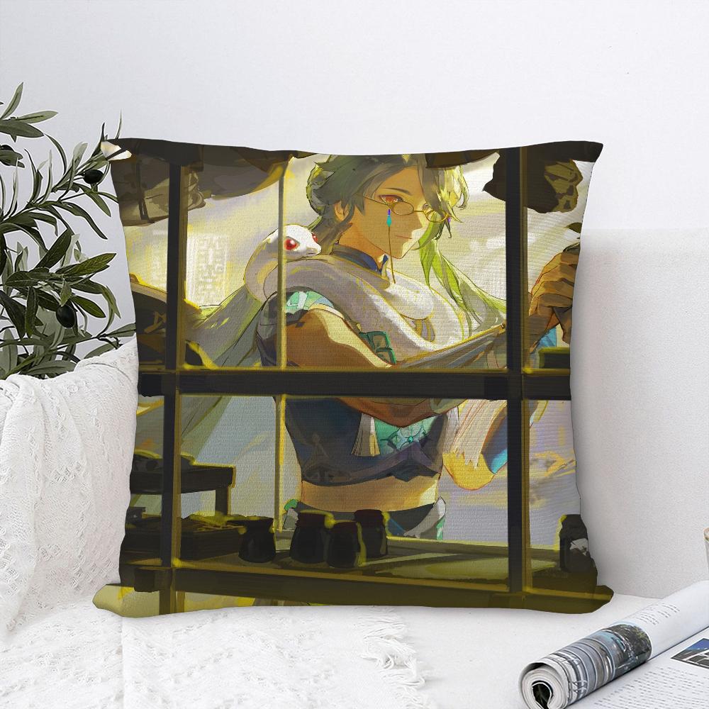 Genshin Impact Baizhu Pillow Case Sofa Decorative Home Double-Sided Print Plush Square Throw Pillow Covers Cushion Decor Cover