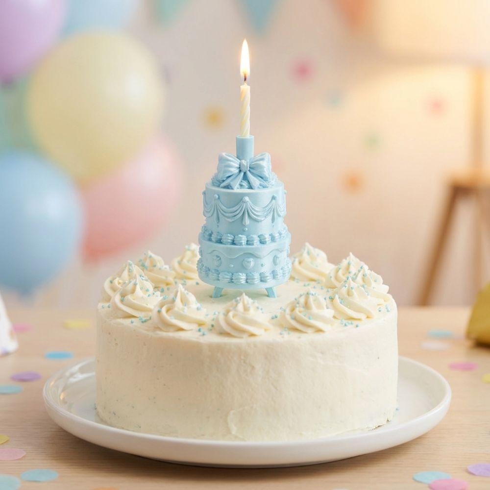Silk Finish Finger Ring Candle Stand 3D Cake Shape Birthday Cake Ring Topper Celebration
