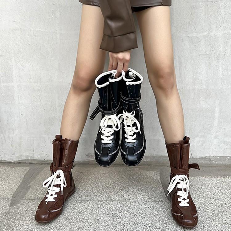 Retro Versatile Boxing Boots Women's Summer 2025 New British Style Martin Boots Thick-soled German Training Boots Medium Tube Short Boots