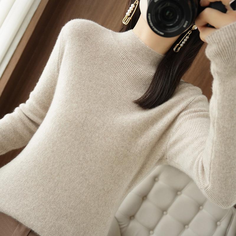 YYFS Women's Fashion Casual Fall Winter Solid Color Print Long Sleeve Half Turtleneck Slim Tops Women's Clothing Woolen Knitwear Sweaters