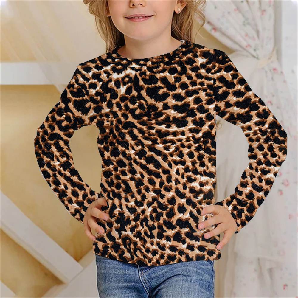 Kinder Langarm T-Shirt Tier Tigerfell Leopardenmuster 3D-Druck Mädchen Top