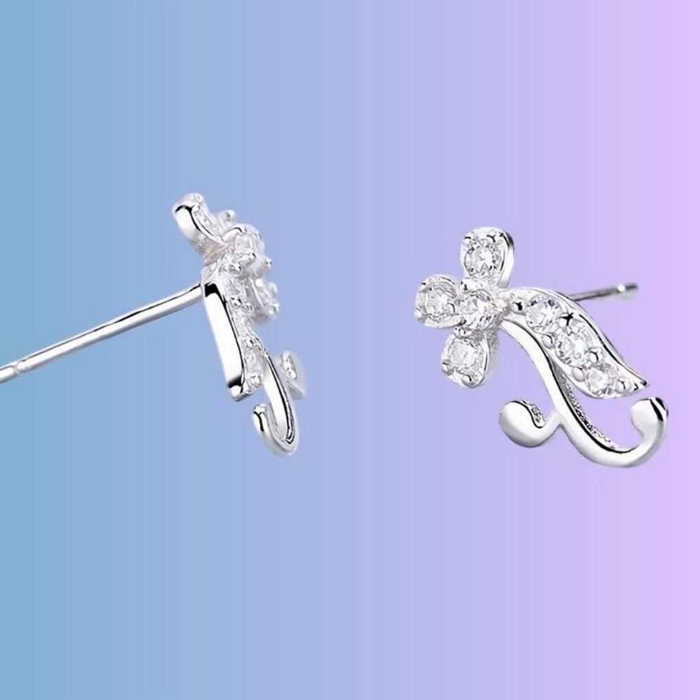 Women's Silver 925 Mini Petite Cubic Flower Flower Earrings