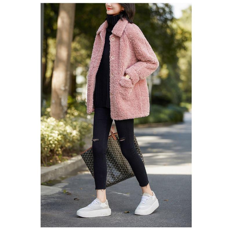 Jacket Female Fall and Winter New Korean Version of The Velvet Thickened Medium-length Imitation Lamb's Wool Lapel Loose Cotton Jacket Blouse