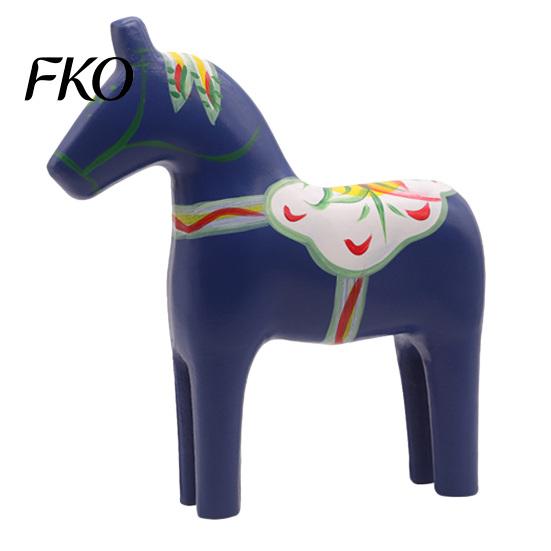 Vintage Scandinavian Horse Ornament Hand Painted Dala Trojan Figurine, Solid Wood Ethnic Pattern Wooden Statue, Rustic Decorative Tabletop