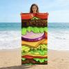 1PC Cartoon Hamburger Beach Towel Quick-drying Towel Suitable for Seaside Pool Camping Vacation Yoga For Family Friends Children