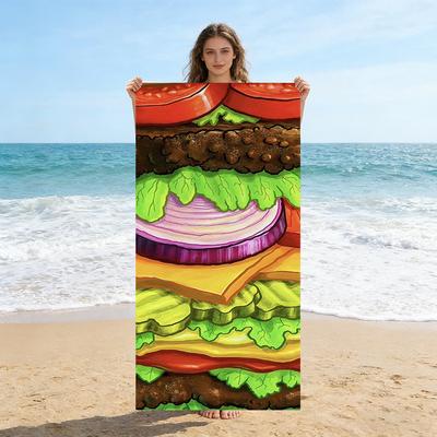 1 Stück Cartoon-Hamburger Strandtuch Schnelltrocknendes Handtuch Geeignet für Meeresufer Pool Camping Urlaub Yoga Für Familie Freunde Kinder