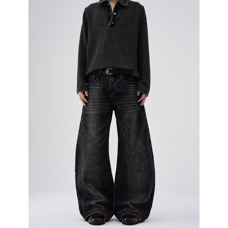 Kisko American Retro Bamboo Pattern Cleanfit Scimitar Jeans for Men and Women, High-End Loose Straight Pants