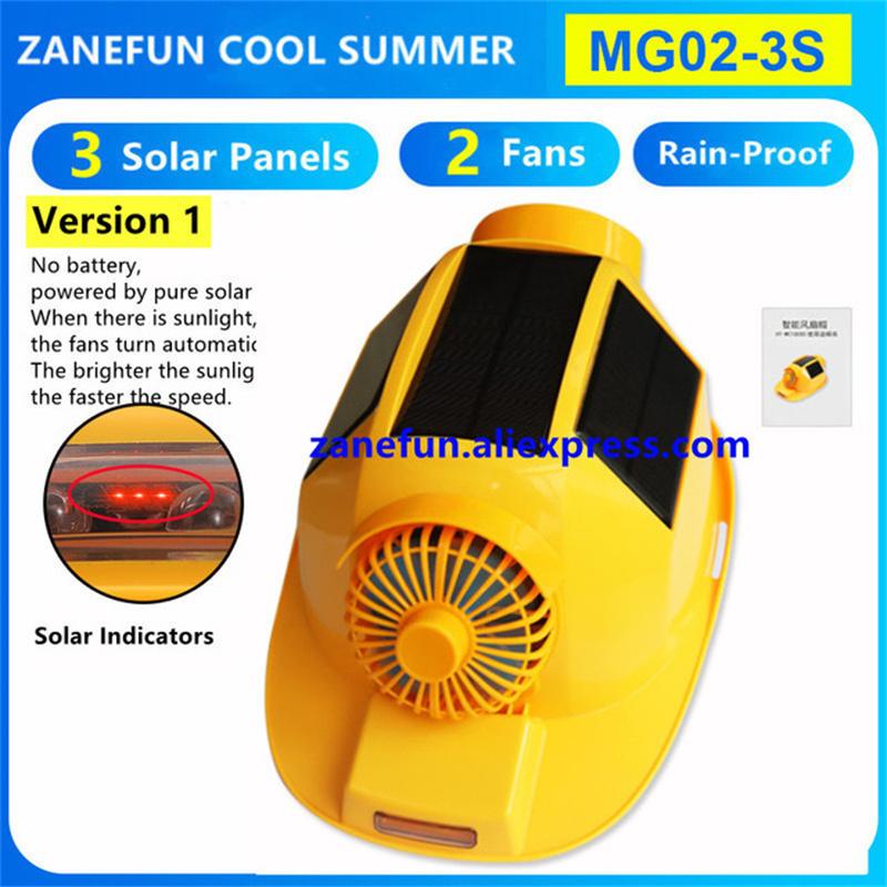 Helmet With 3 Solar Panels 2 Fans LED Light RGB Warning Rechargeable Lithium Battery Power Bank Outdoor Work Solar Fan ABS Cap
