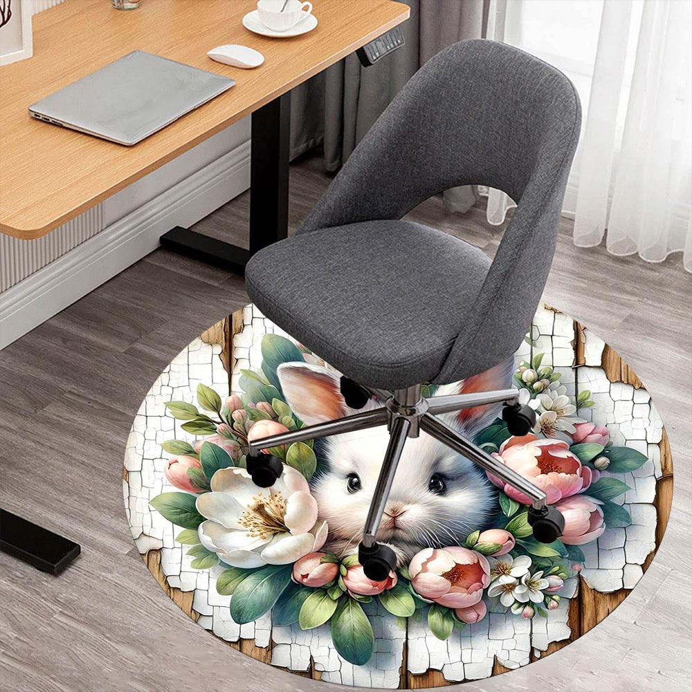 1pc Rabbit Flowers Round Chair Mat Office Area Rug - Non-Slip, Floor Mat for Office, Bedroom, Ideal Home Decor Gift C0112082