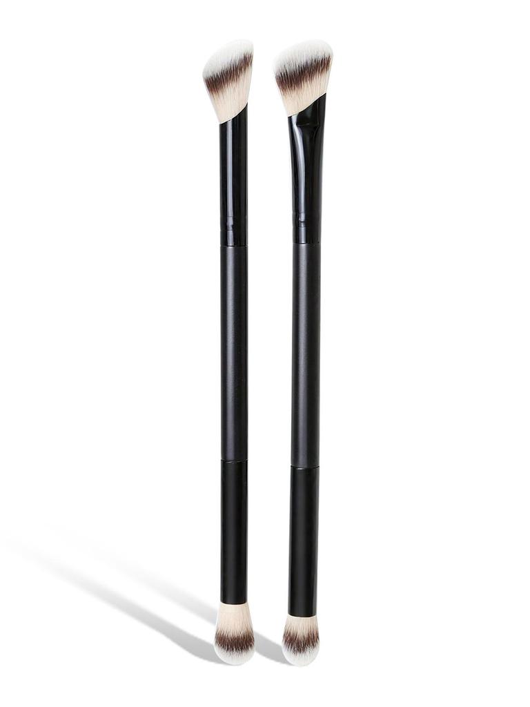 4-Piece Dual-End Makeup Brush Set: Foundation, Blush, Contour, Eye Shadow Blending with Soft Three-Color Bristles