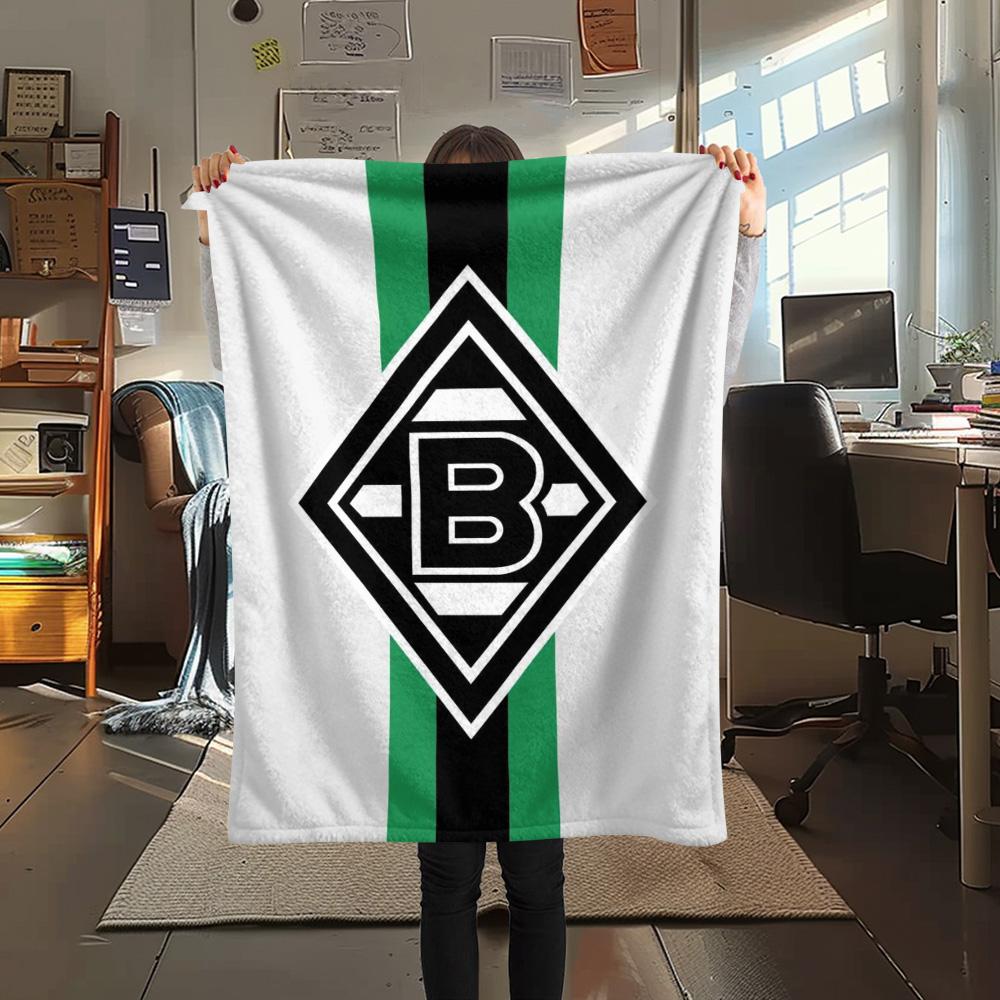 1 szt. Koc Flanelowy z Nadrukiem Borussia Mönchengladbach Wysokiej Jakości Ciepły Komfortowy Pokrycie na Wszystkie Pory Roku Idealny na Prezenty Wystrój Domu