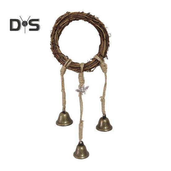 Dörrknopp Häxklocka Hemskydd Handgjord Hängande Mässingsklocka Rottingkrans Häxkonst Dörrhängare Wicca Vindspel Dekoration