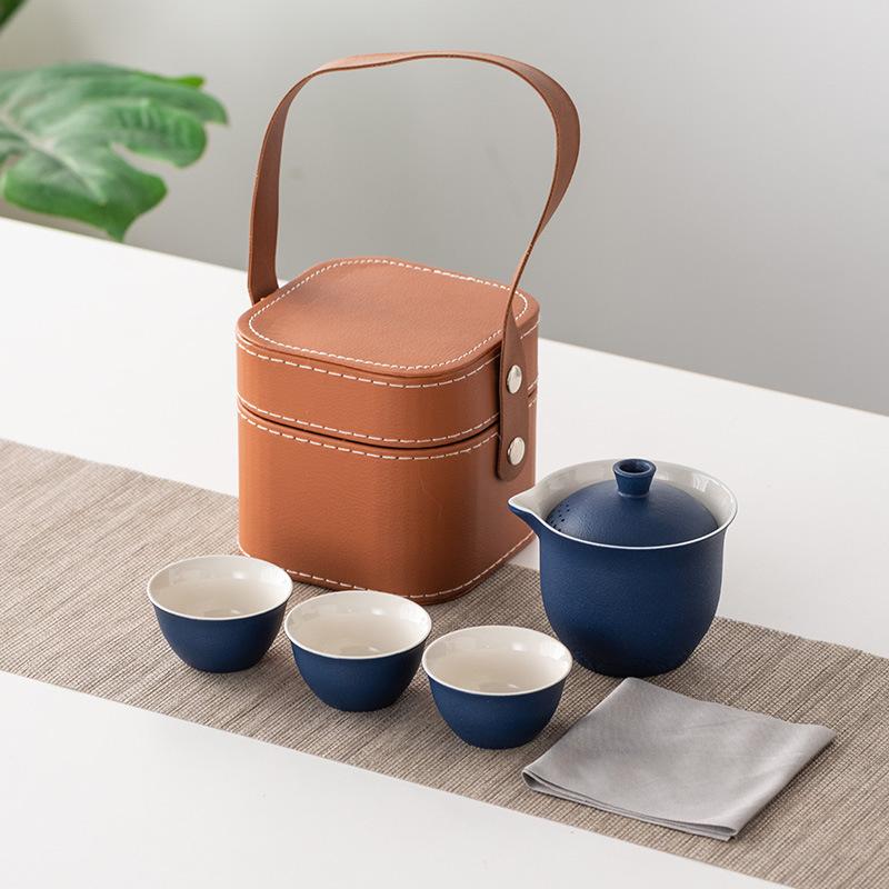 Business Gifts Travel Tea Set Kuaike Cup One Pot Three Cups Portable Cover Bowl Small Set Outdoor High-end Kung Fu Set