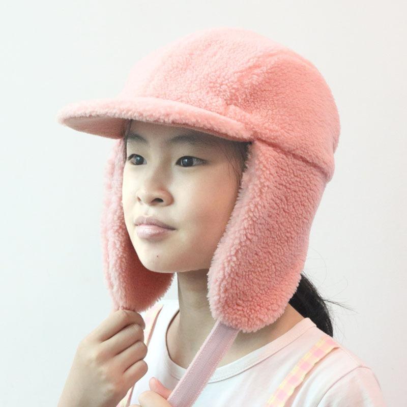 Children's hats Autumn and winter Girls' hats Boys' fleece thickened warm ear protection peaked caps Face protection windproof caps