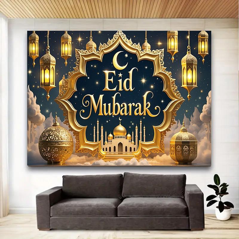 Golden Mosques and Lanterns Backdrop,Creating Festive Atmosphere,for Event Decor,Studio Photography,Event Supplies