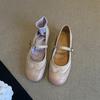 French Mary Jane shoes women's 2025 apricot flat-bottom carved simple one-word buckle single shoes