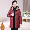 Women Middle-aged Cotton-padded Jacket with Hood and Thickened Velvet for Mid-length