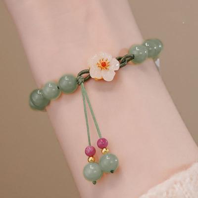 Pulseras de Jade Flor de Melocotón Para Mujeres Niñas Chino Antiguo Cuentas de Ágata Roja Pulsera con Encanto Cuerda de Mano Tejida Joyería Regalo