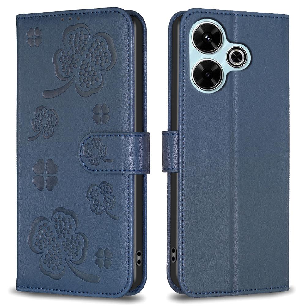 

Для Xiaomi Redmi 13 5G/13 4G/Poco M6 4G Чехол-кошелек Кожаный чехол для телефона Тиснение Клевер Blue