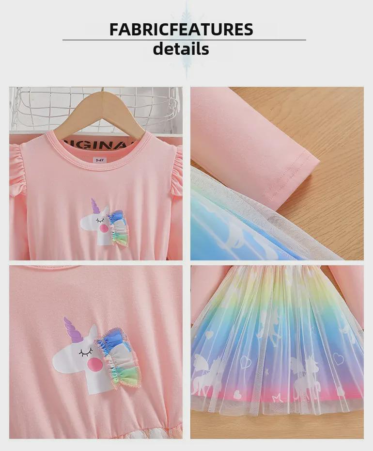 Rochie din plasă prințesă unicorn de toamnă 2025 pentru fete - design de desene animate cu zâne la modă pentru copii mici