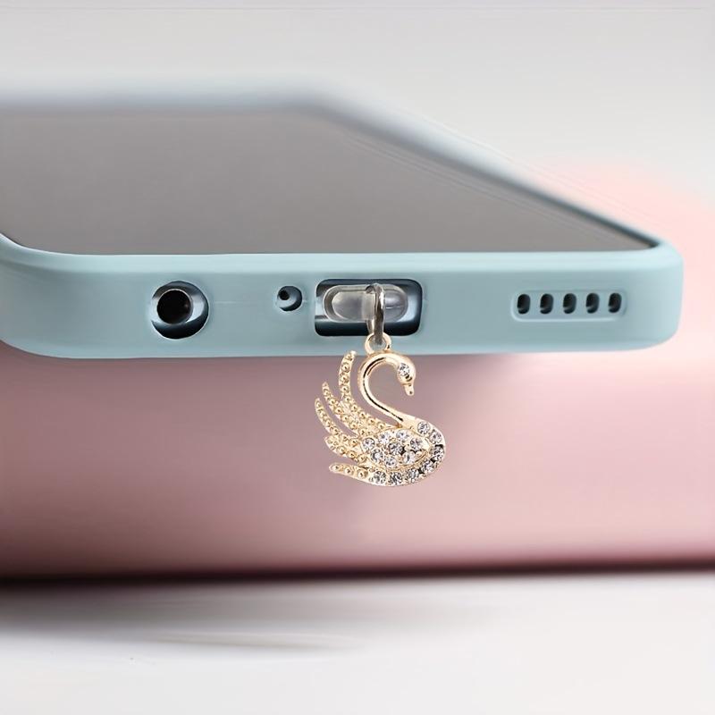 Mobile Phone Dust Plug Mobile Phone Dust Plug Beautiful Swan Alloy Artificial Diamond Pendant Jewelry Mobile Phone Pass IOS Phone(Lightning)