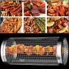 BBQ Grillkorb Edelstahl Rollgrillkorb Drahtgeflecht Zylinder Zylindrisch Tragbar Rund Outdoor Camping Grillgestell