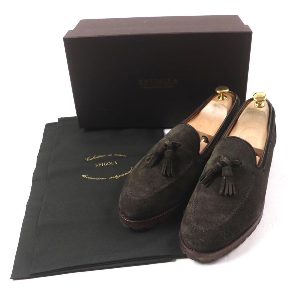 Excellent SPIGOLA loafers U tip Dark brown Suede leather mens 8 Used