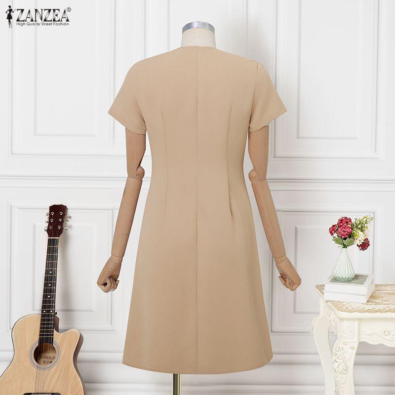 ZANZEA Damen Freizeit V-Ausschnitt Sommer Kurzarmkleid