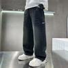 Jaro Podzim Zima 4-14 Let Chlapci Plyšové Teplé Džíny Módní Písmeno Volné Rovné Džínové Kalhoty Dětské Ležérní Streetwear Kalhoty