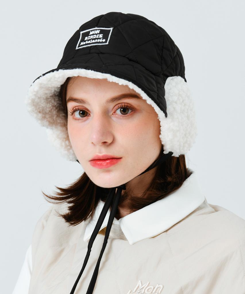 MONBIRDIE GOLF Quilted Bucket Hat With Earflaps Black