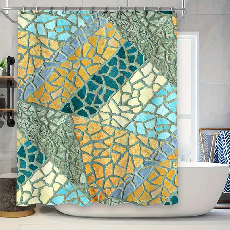 

Retro Blue Green Yellow Mosaic Print Shower Curtain Waterproof Home Decor For Bathroom Free Shipping Worldwide W60H190(CM)-1 Pcs