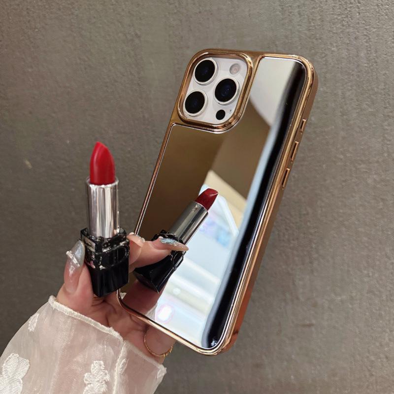 Electroplated iPhone 16/17 Pro Max Case with Makeup Mirror and Large Hole Design
