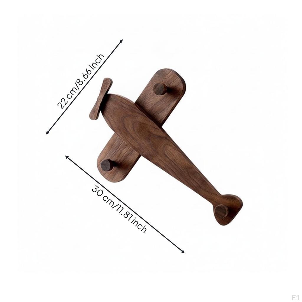 Airplane Coat Hook Solid Wood Wall Walnut Rack with Pegs for Kids, Entryway,