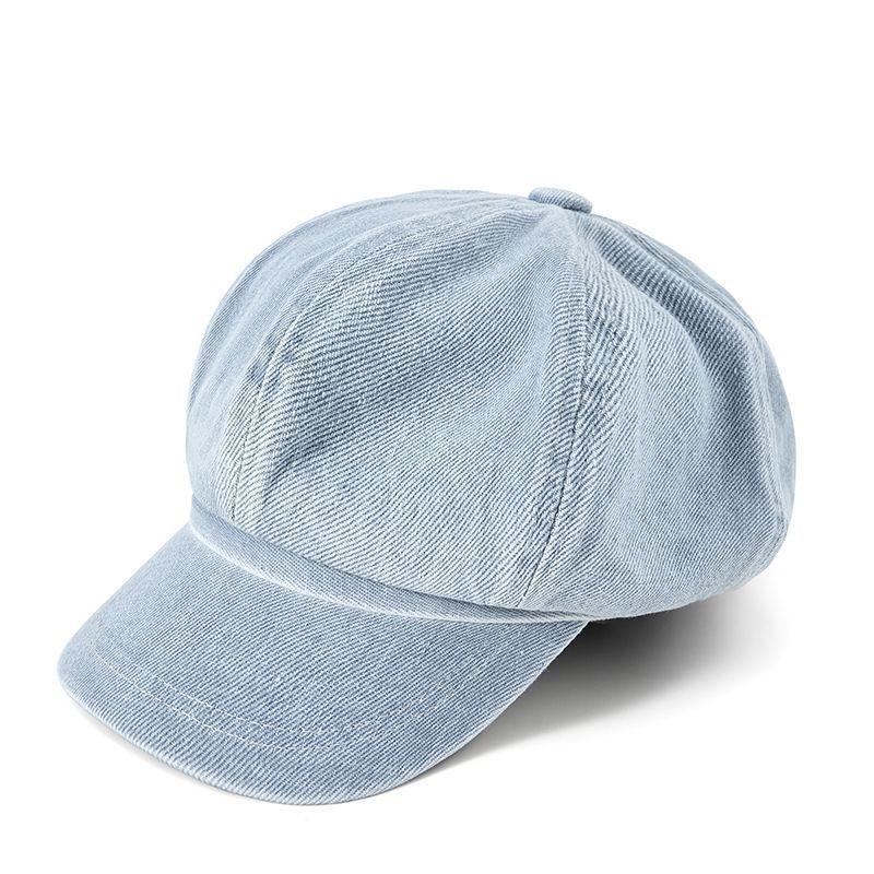 New washed large version denim octagonal hat women's spring and autumn face small literary retro versatile beret