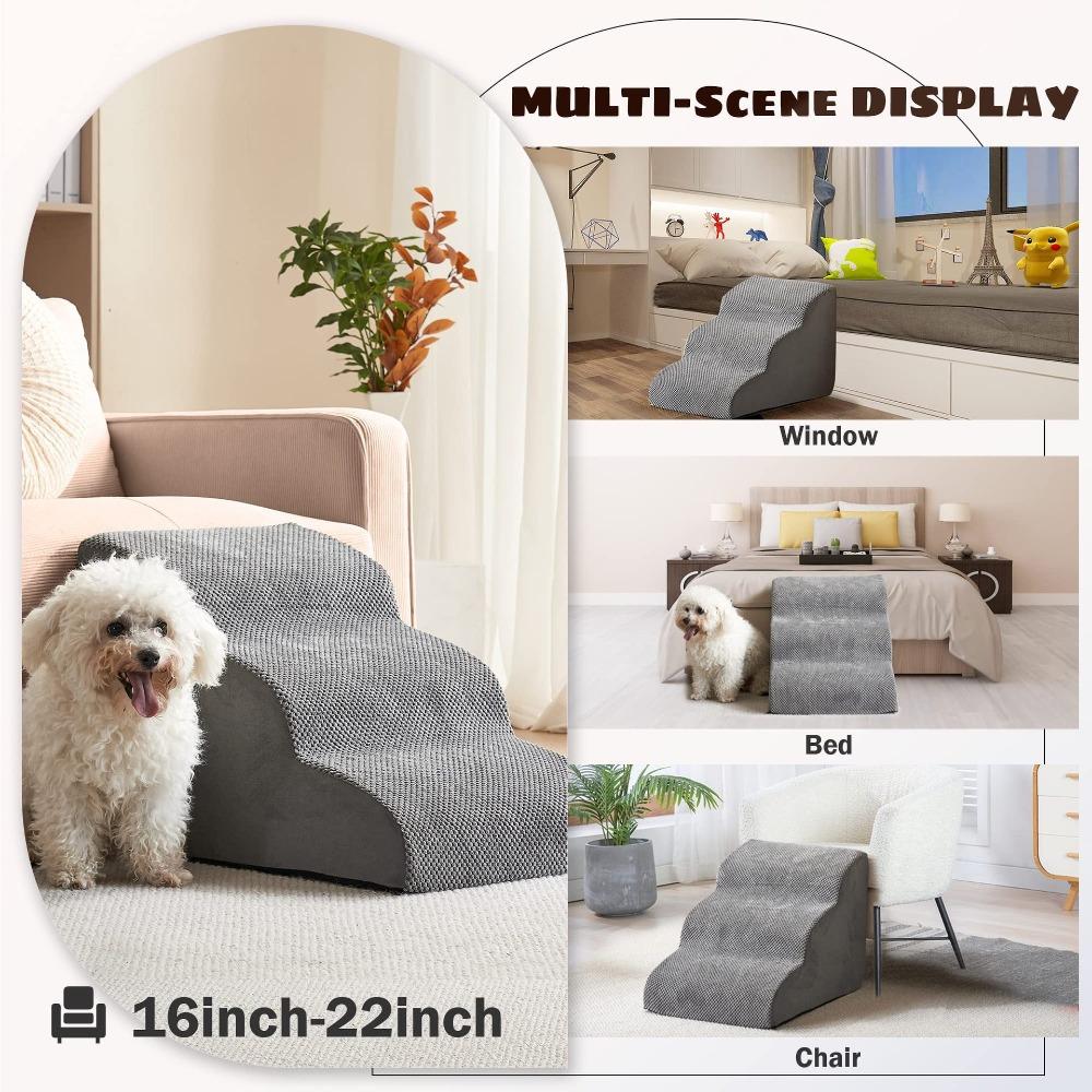 Washable Pet Steps for Small Dogs Non Slip Foam Stairs with Removable Cover for Sofa Bed Climbing Dog Ramp