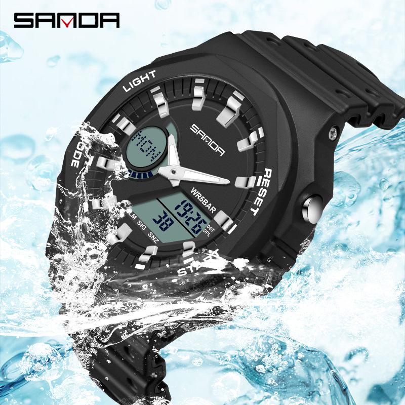 Sandafeng Student Simple Dual Display Synchronous Movement Electronic Watch Waterproof Multi-Function
