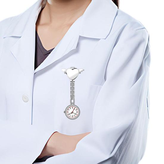 Nurse Quartz Watch Clip-on Doctor Watch Heart And Wings Design Watch for Chest Pocket Nurses Doctors Medical Professionals