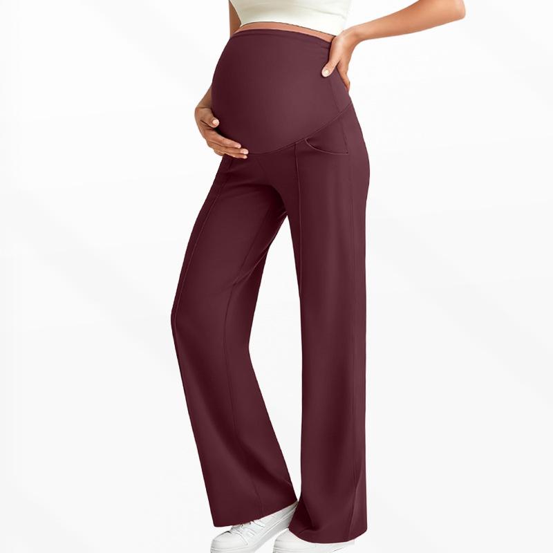 High Waist Maternity Pants,High Elastic Breathable Straight Wide Leg Trousers With Belly Support,No Tight Pressure On Abdomen For Pregnant Women