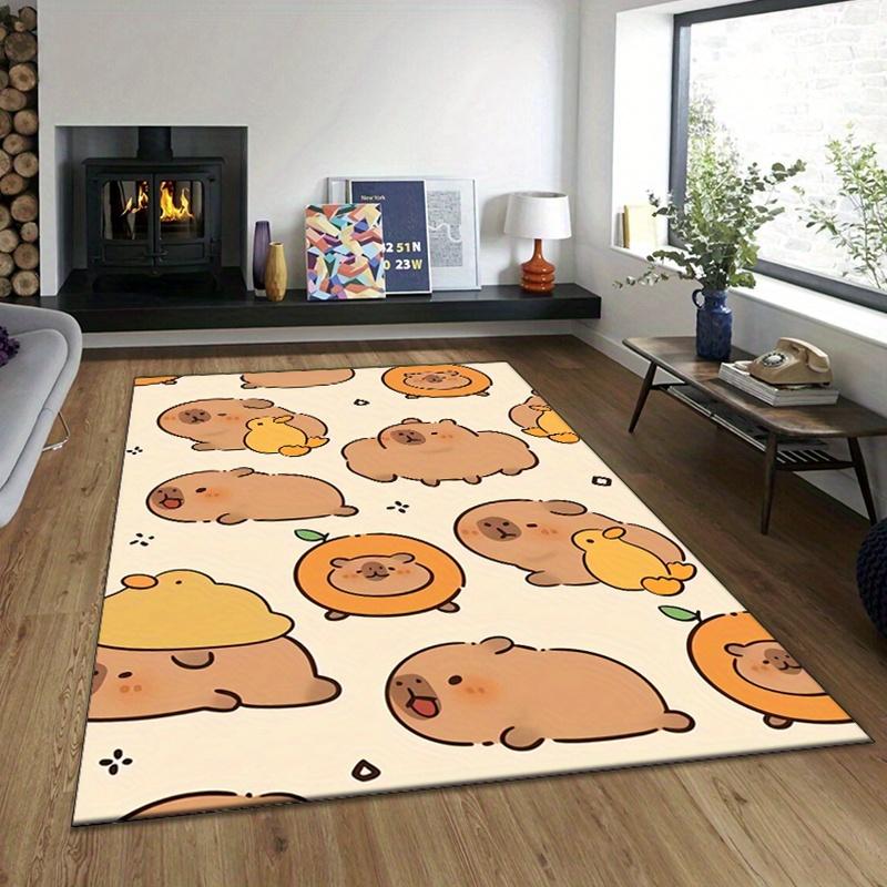 Cute Capybara Printed Area Rug - Crystal Velvet, Non-Slip Mat for Bedroom, Living Room, or Office Chair - Playful Design with Adorable Capyb