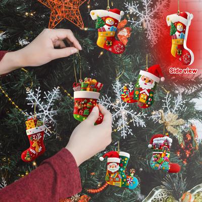 Série Meia de Natal 2D Atmosfera Festiva Decoração de Árvore de Natal Pingente de Mochila Acrílico