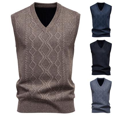 Colete Pulôver Masculino Sem Manga Gola V Outono e Inverno Colete Suéter Tricotado Masculino Interno Slim Fit