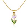 Vintage Emaille Tulpe Halskette für Damen Goldfarbe Schlangenkette Anhänger Halskette 2026 Frühlingstrend Ästhetischer Schmuck Geschenk